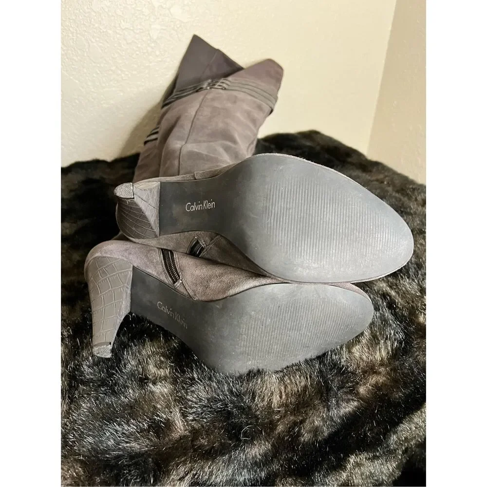 Women's Over-the-Knee Suede Heeled Boots - Gray - Picture 9 of 9